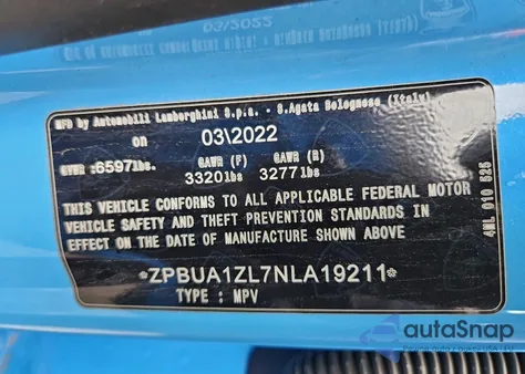 2022 Lamborghini Urus из США, поврежденный, VIN ZPBUA1ZL7NLA19211